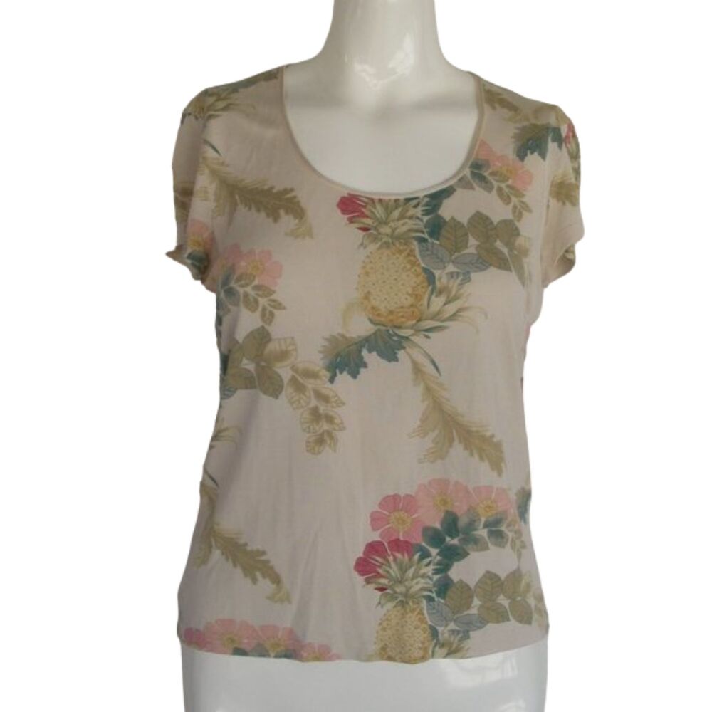 TOMMY BAHAMA Silk Tee, S, Pineapple Floral, Scoop neck - Picture 7 of 9